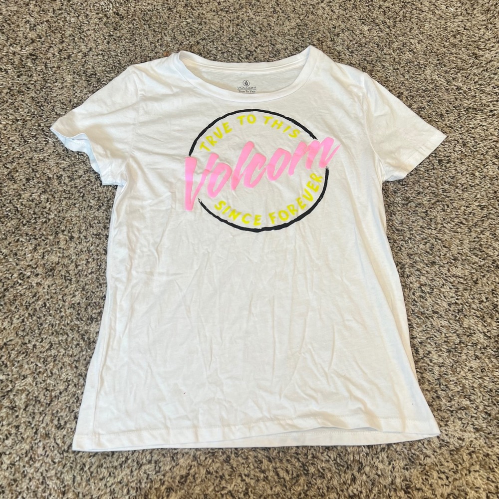 Volcom True‎ To This Graphic T Shirt White Pink Yellow M Medium